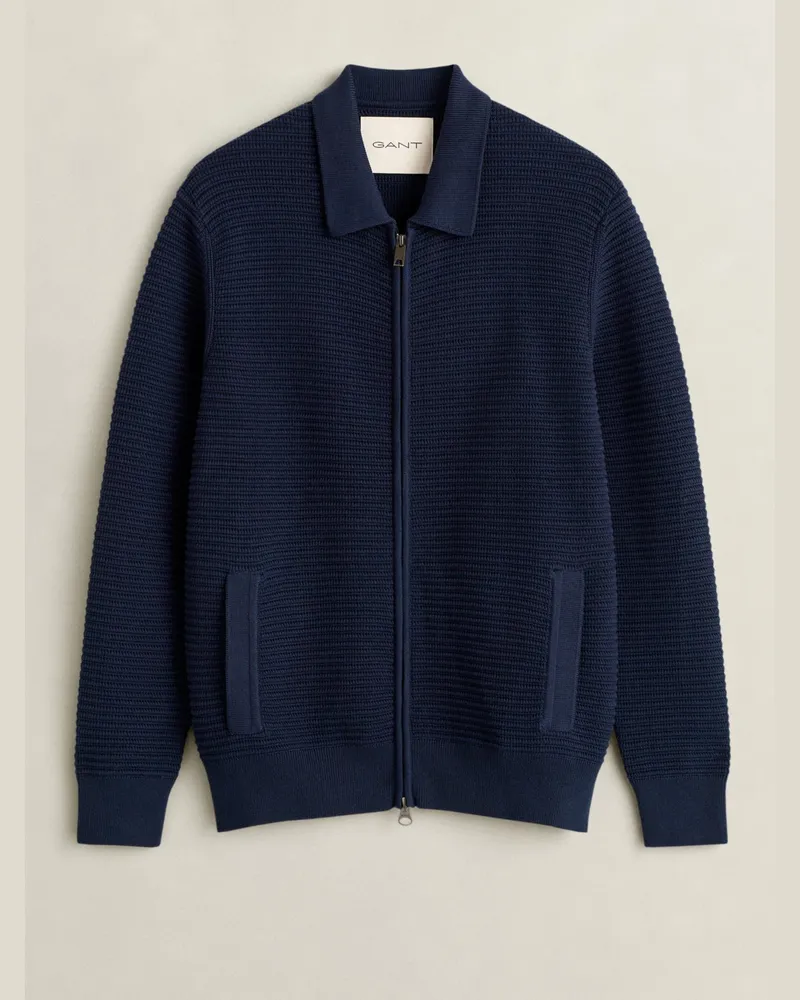 Gant Strickjacke mit Struktur und Umlegekragen, Regular Fit in Marine