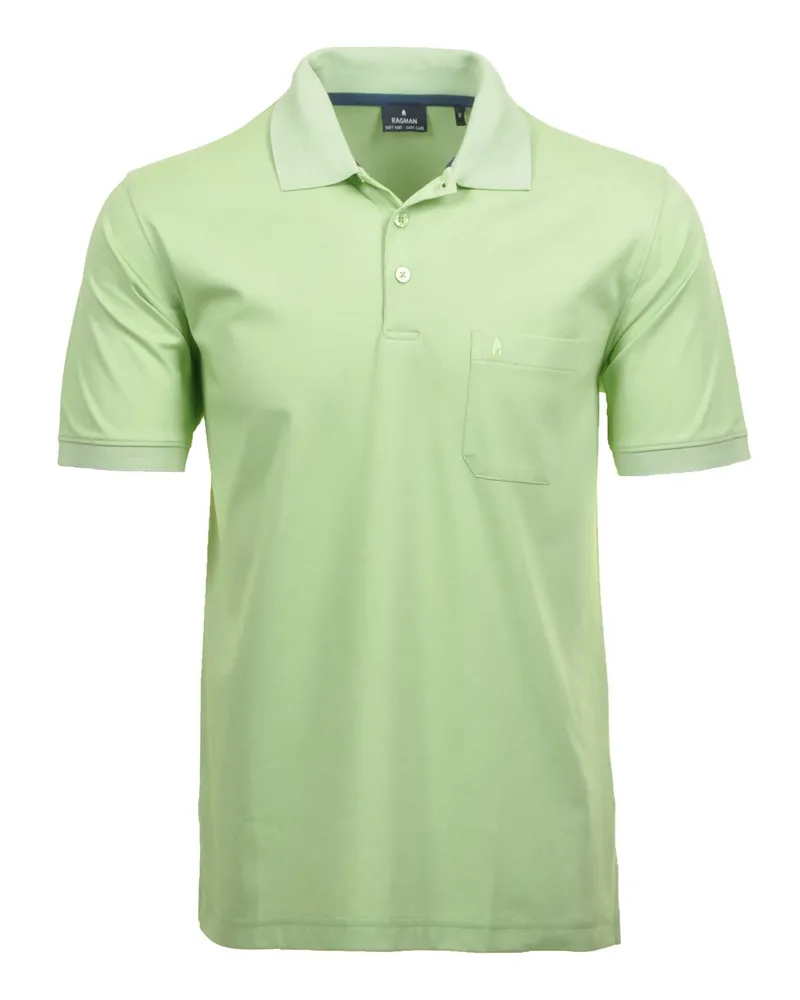 Ragman Unifarbenes Poloshirt aus einem Baumwoll-Mix mit Brusttasche in Grün