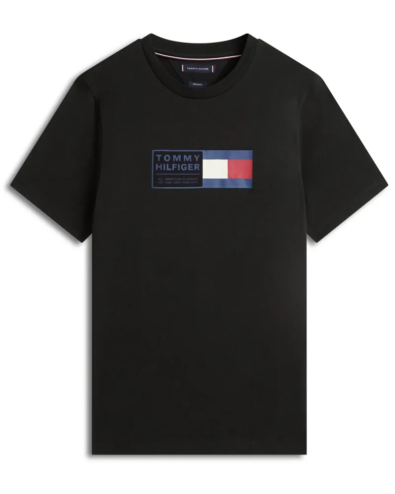 Tommy Hilfiger T-Shirt aus Baumwolle mit Label-Frontprint, Regular Fit in Schwarz
