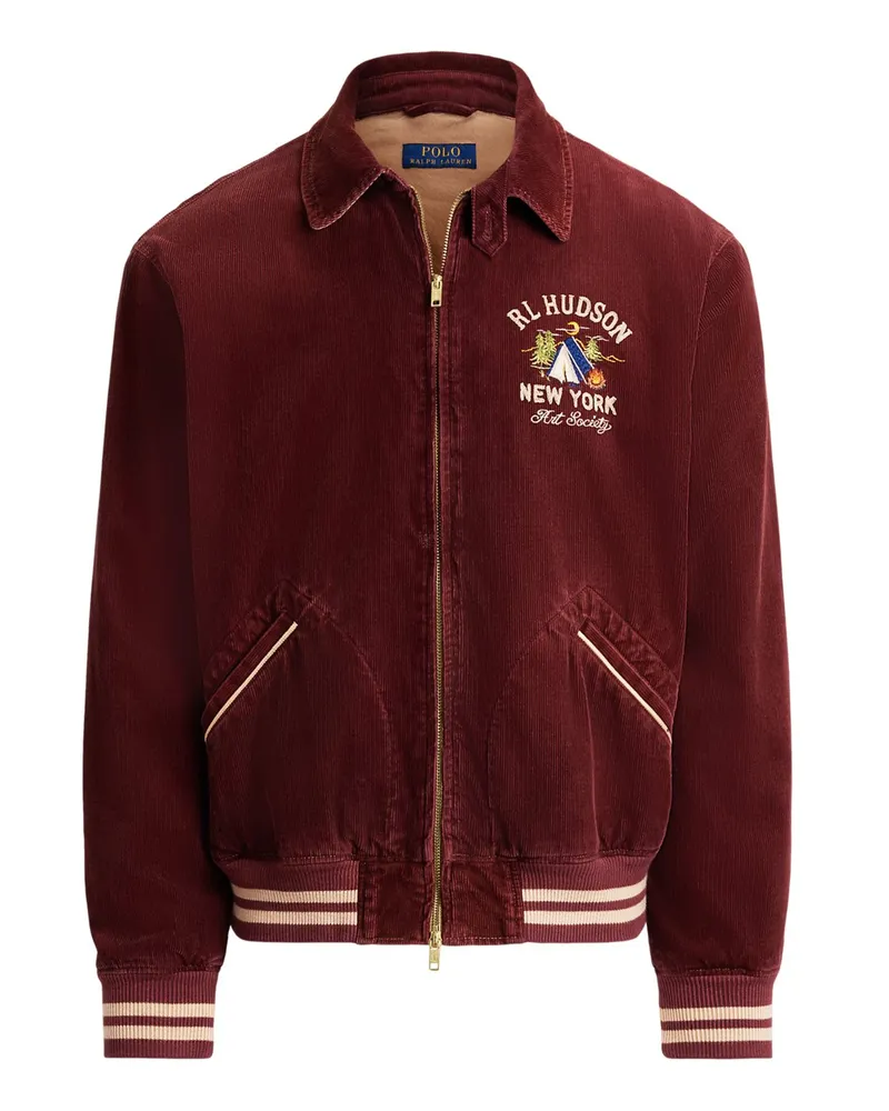 Ralph Lauren Cordjacke mit Hudson Valle-Stickereien und Kontrastbündchen in Rot