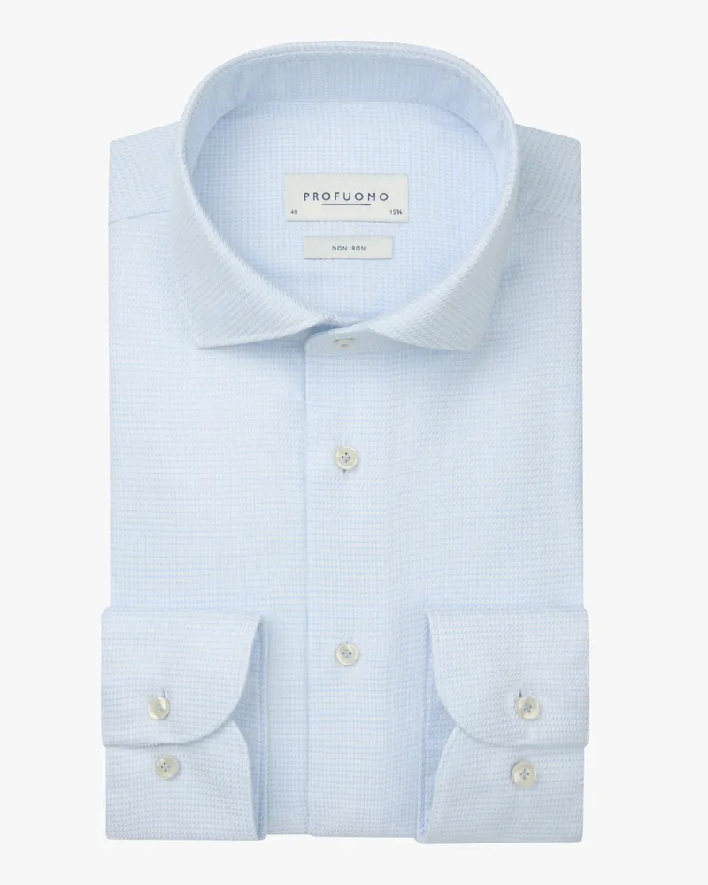 Profuomo Bügelfreies Hemd aus Baumwolle mit Pepita-Muster, Slim Fit in Hellblau