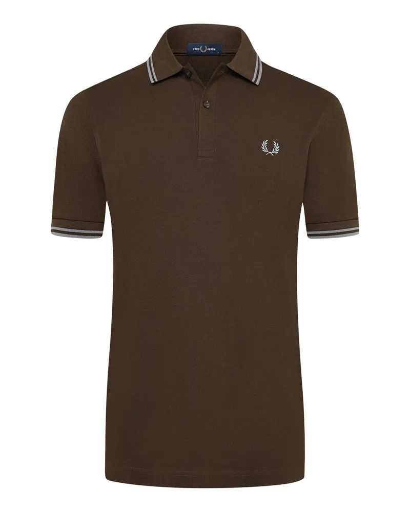 Fred Perry Piqué-Poloshirt mit Logo-Stickerei und Kontrastbündchen in Braun