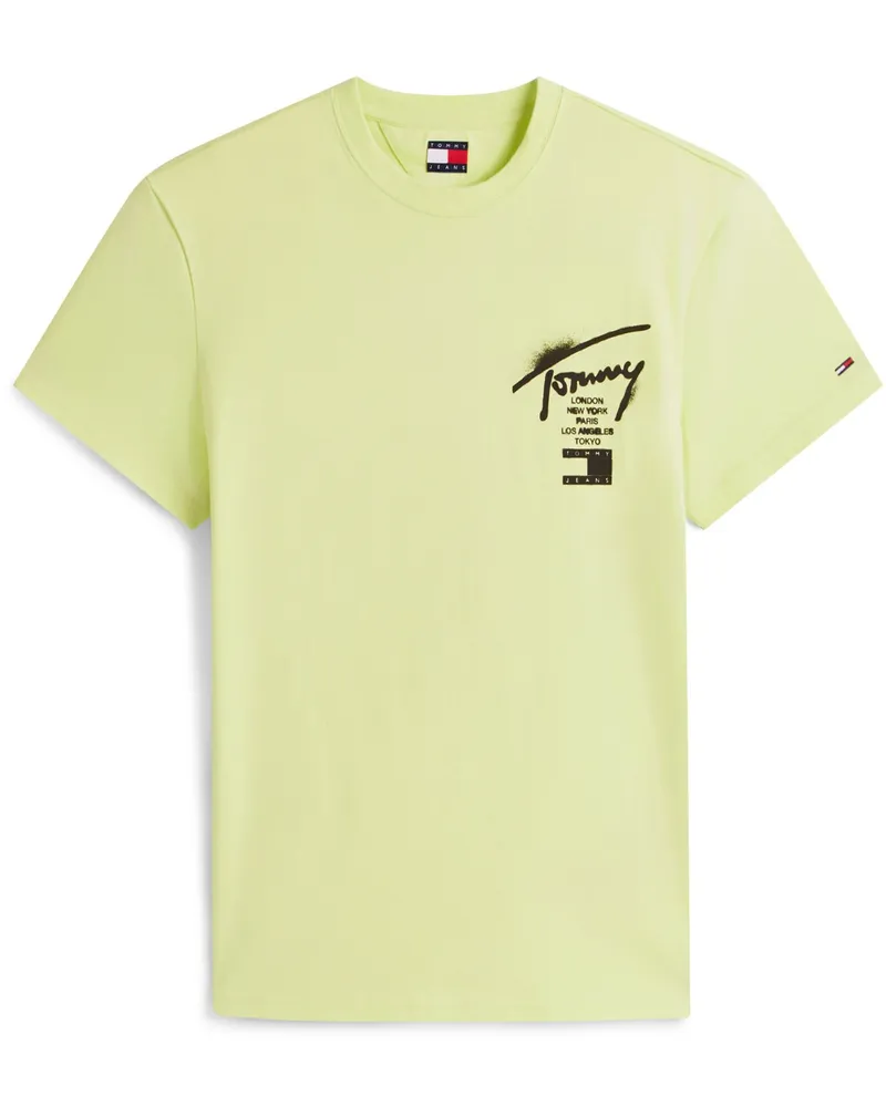 Tommy Hilfiger T-Shirt aus Baumwolle mit beidseitigem Print, Regular Fit in Gelb