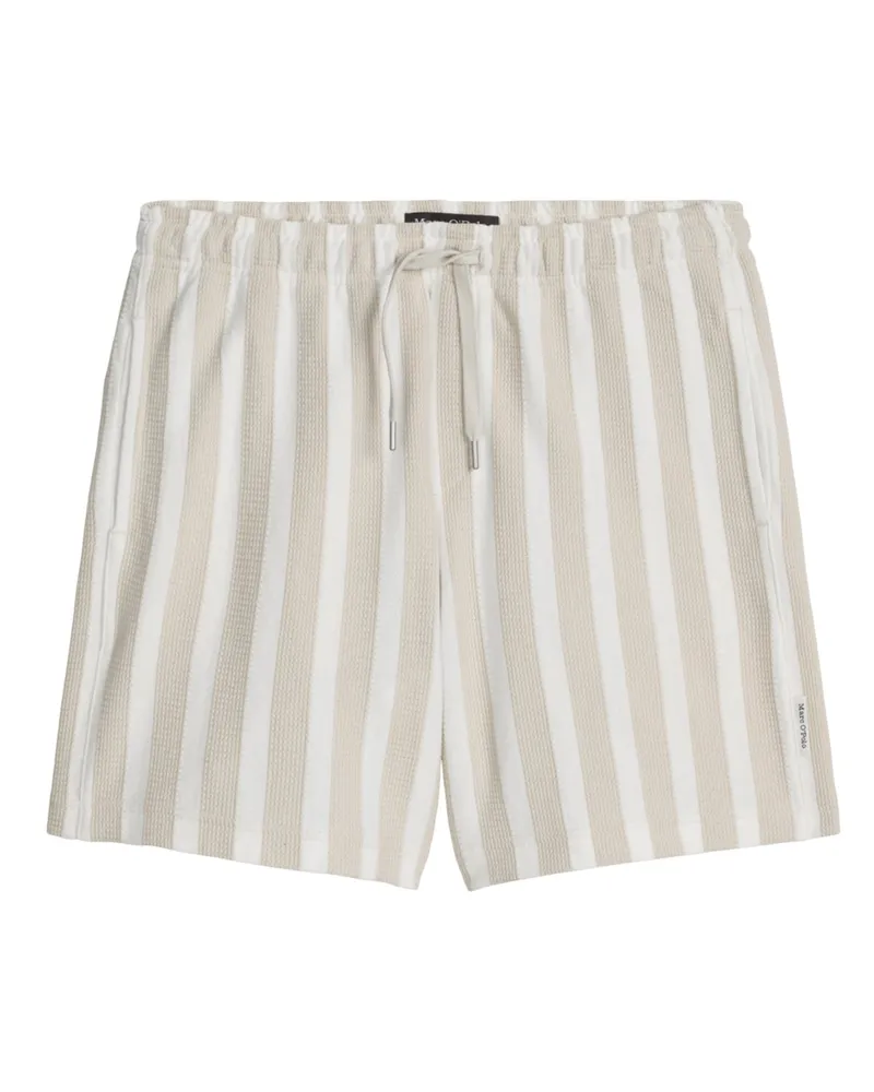 Marc O'Polo Leichte Shorts aus einem gestreiften Baumwollstrick, Regular Fit in Beige
