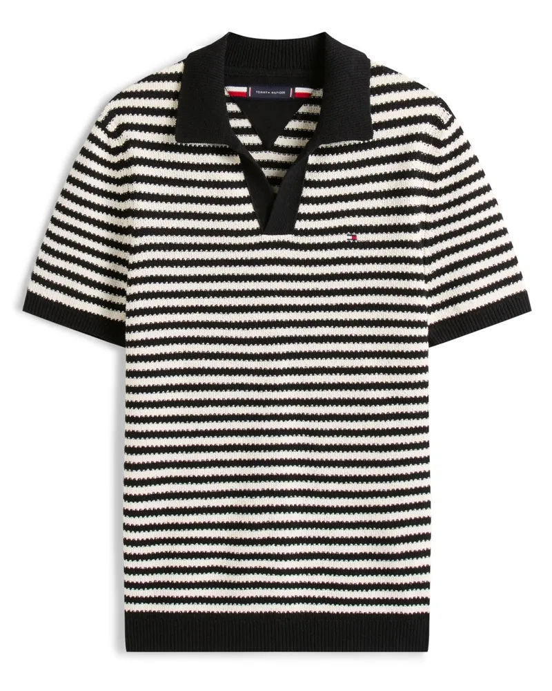 Tommy Hilfiger Poloshirt mit Ringel aus leichtem Baumwollstrick in Marine