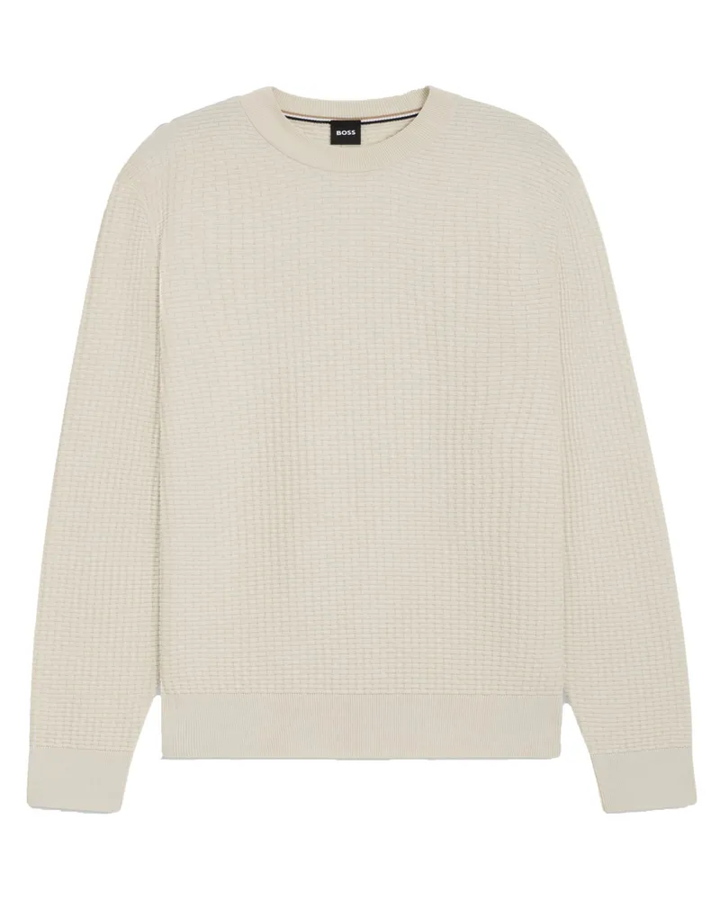 HUGO BOSS Pullover aus strukturiertem Baumwollstrick in Offwhite