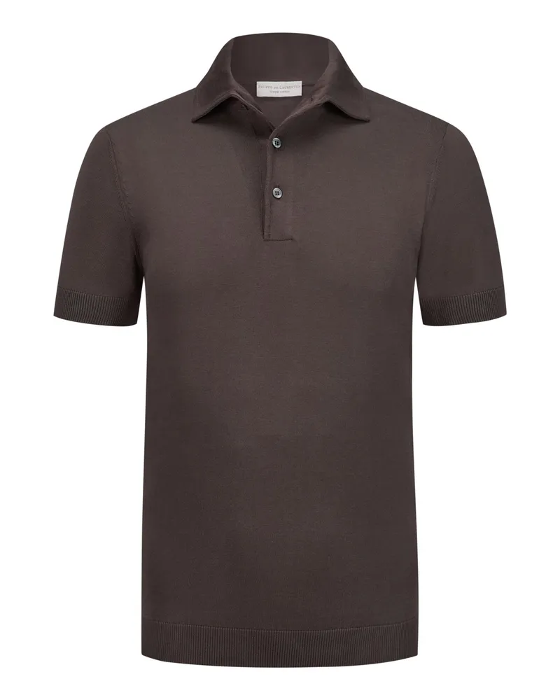 Filippo de Laurentiis Leichtes Strick-Poloshirt aus Crepe Cotton in Dunkelbraun