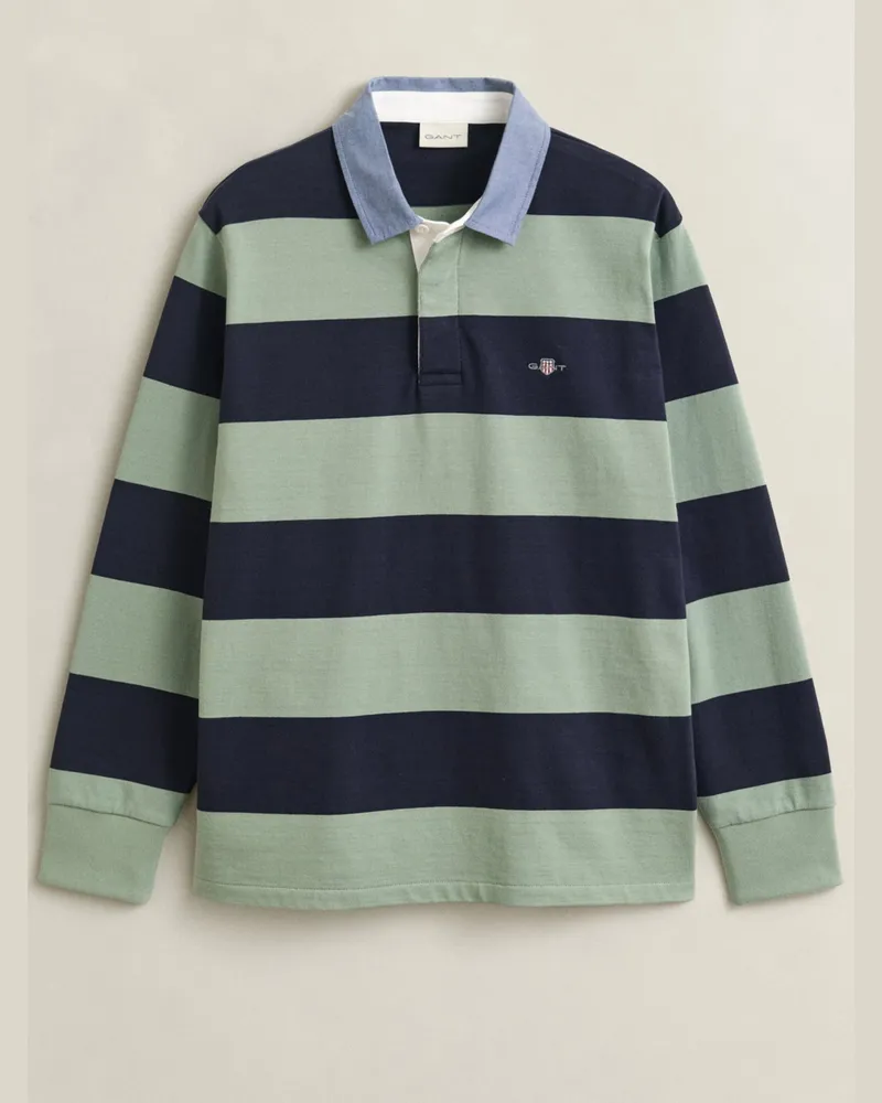 Gant Rugbyshirt aus Baumwolle mit Blockstreifen, Regular Fit in Grün