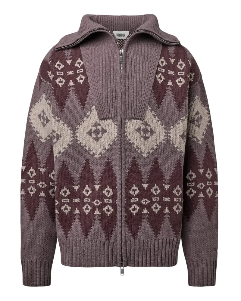Drykorn Troyer in Jacquard-Strick mit Zip, Oversized in Bordeaux