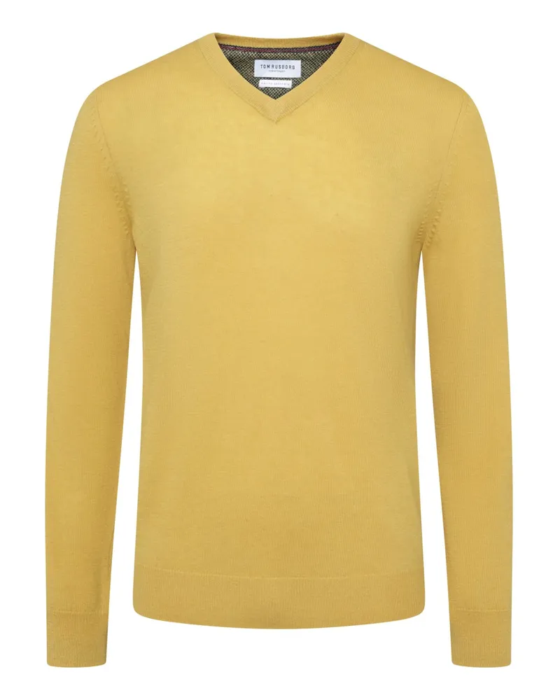 Tom Rusborg Leichter Pullover aus Merinowolle und Kaschmir mit V-Ausschnitt in Gelb