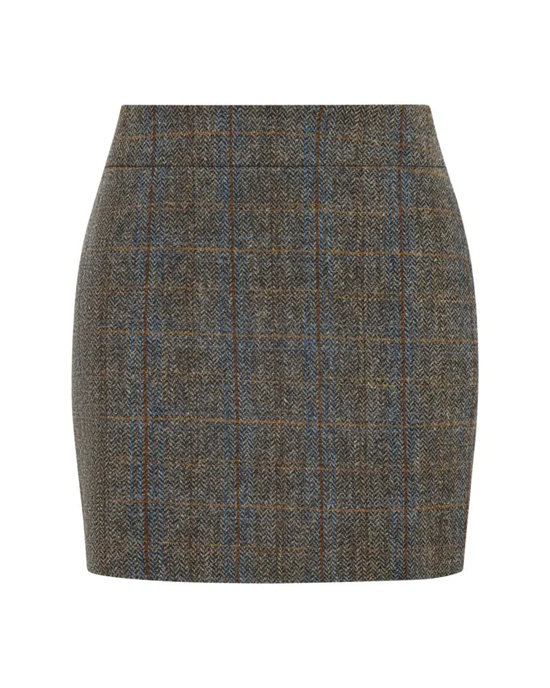 Wellington of Bilmore Damen-Bleistiftrock aus Harris-Tweed mit Check-Muster in Braun