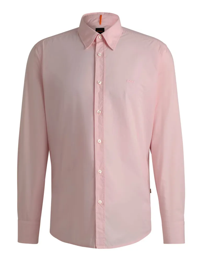 HUGO BOSS Hemd aus Baumwolle mit Label-Stickerei, Regular Fit in Flieder