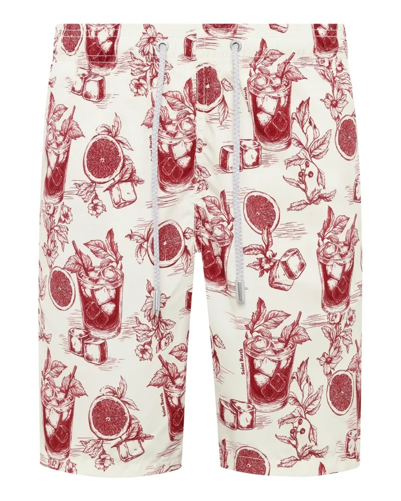 MC2 Saint Barth Badeshorts mit Longdrink-Motiven in Rot
