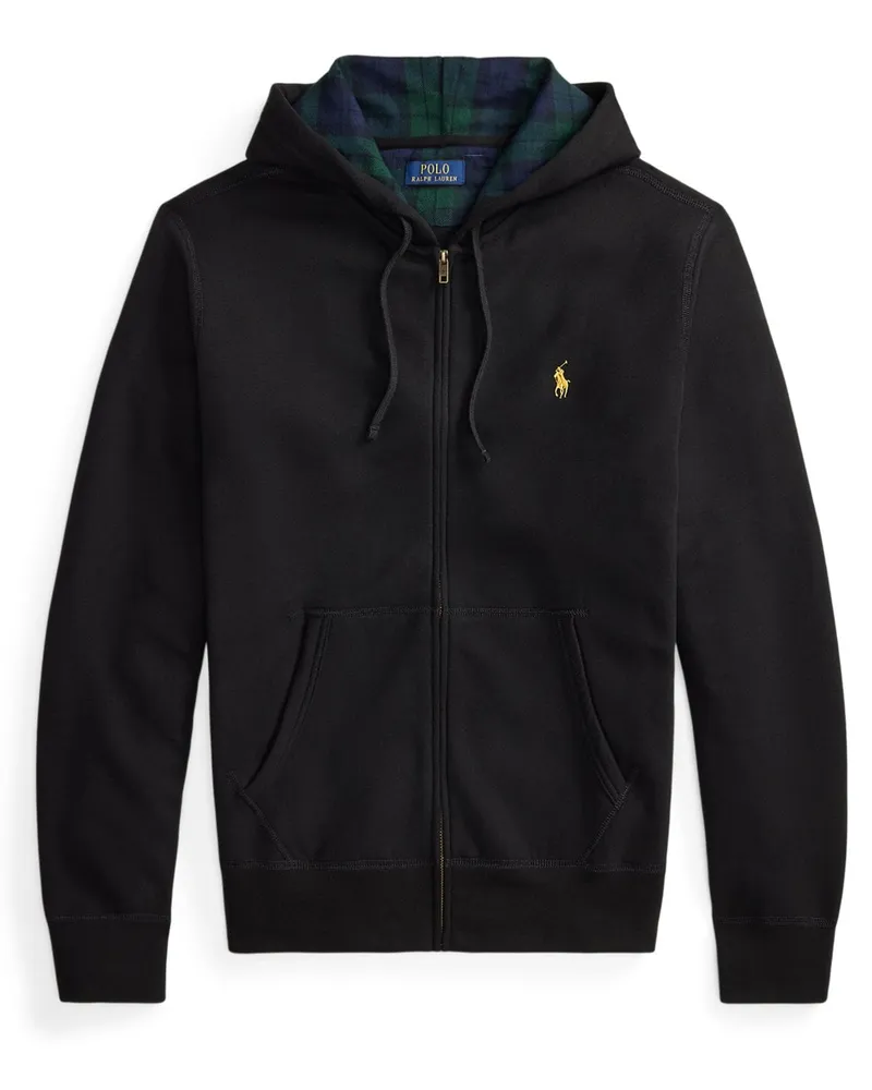 Ralph Lauren Sweatjacke aus einem Baumwoll-Mix mit Blackwatch-Innenfutter in Schwarz