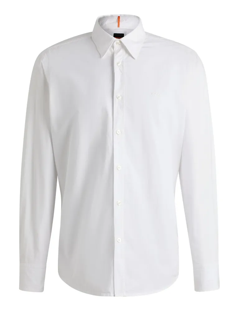 HUGO BOSS Unifarbenes Baumwollhemd Relegant mit Kentkragen, Regular in Weiß
