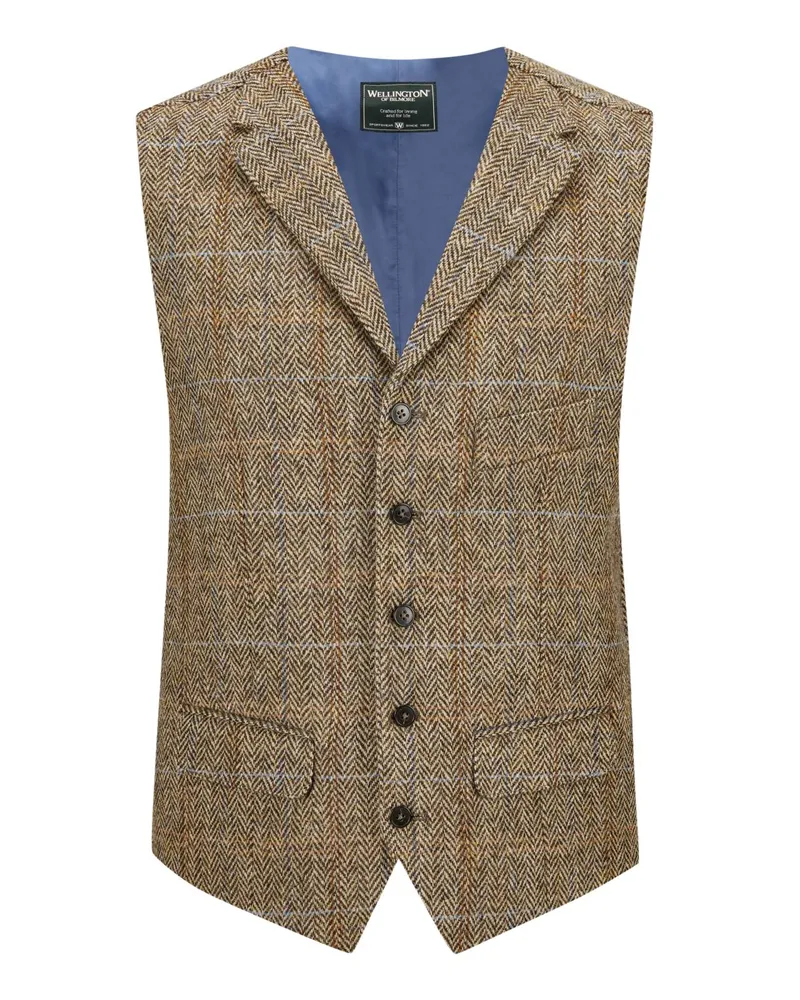 Wellington of Bilmore Weste in Harris Tweed-Qualität mit Fischgrät- und Karomuster in Sand