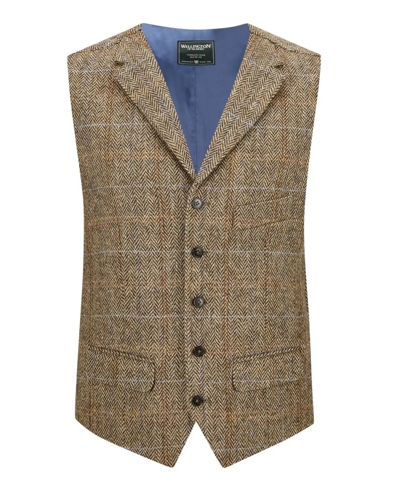 Wellington of Bilmore Weste in Harris Tweed-Qualität mit Fischgrät- und Karomuster in Sand
