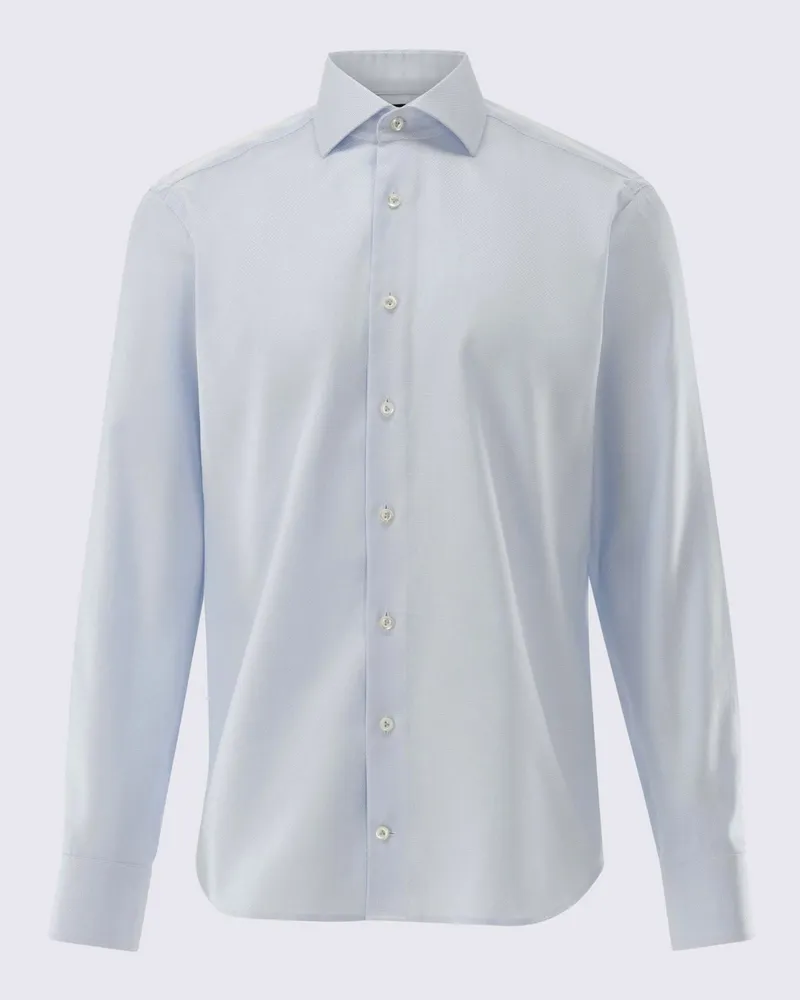 van Laack Strukturiertes Businesshemd aus Baumwolle, Slim Fit in Hellblau
