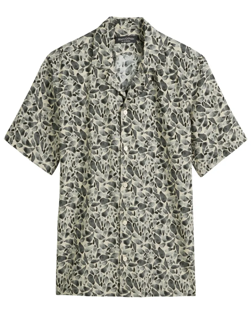 Marc O'Polo Kurzarmhemd mit Leinenanteil und floralem Print, Regular Fit in Marine