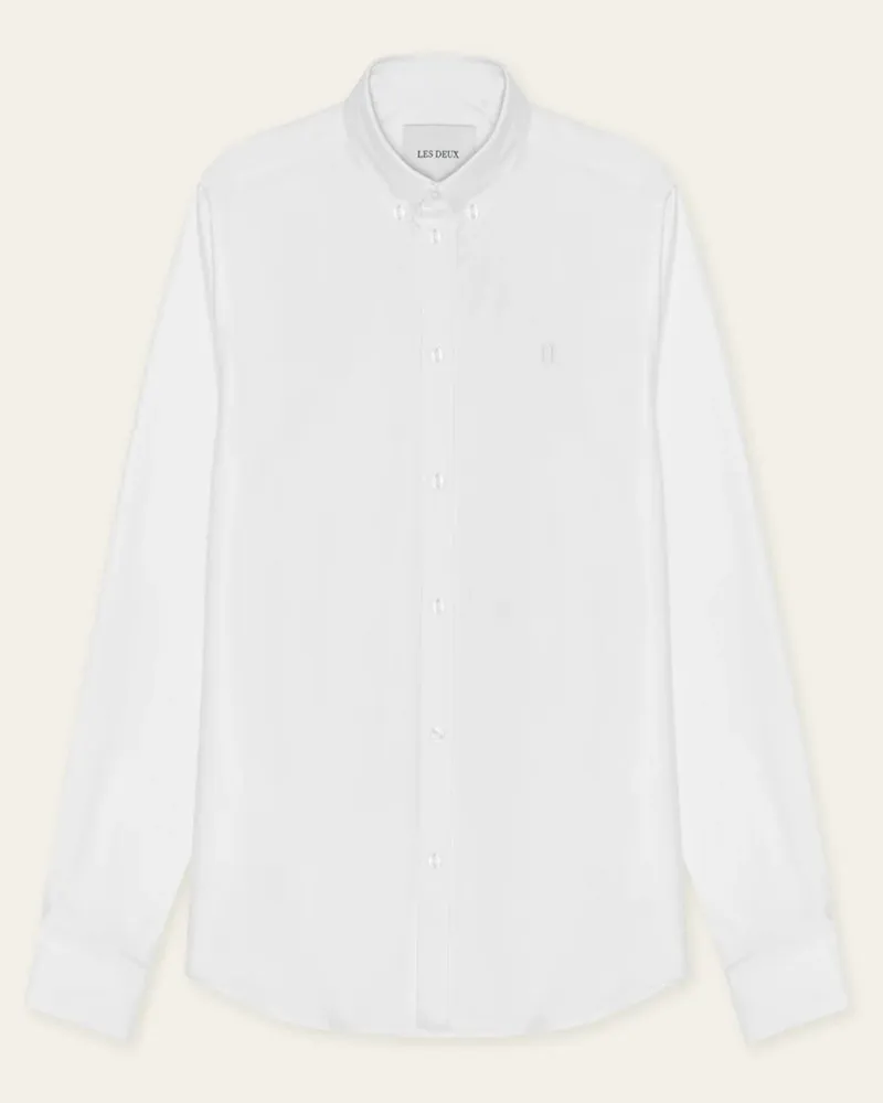 LES DEUX Blickdichtes Baumwollhemd in Oxford-Qualität mit Button Down-Kragen in Weiß