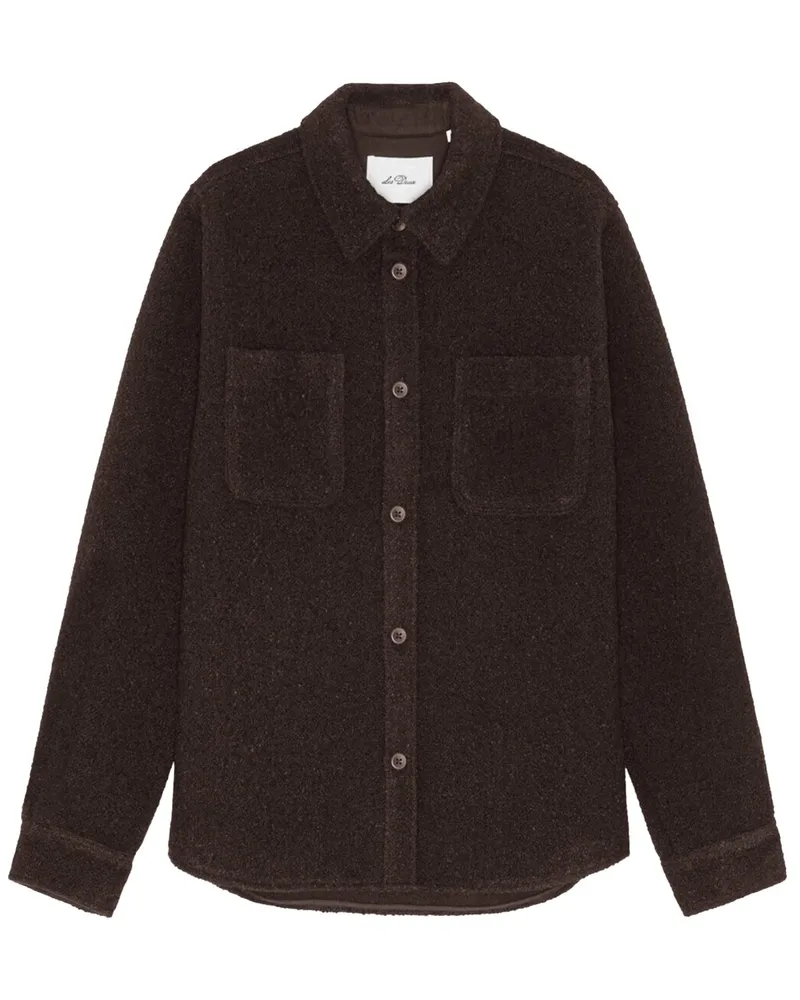 LES DEUX Overshirt in Bouclé-Strick mit zwei Brusttaschen, Regular in Dunkelbraun