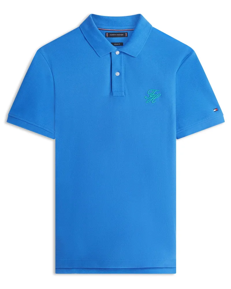 Tommy Hilfiger Poloshirt aus einem Baumwoll-Mesh mit Monogramm-Stickerei, Regular Fit in Königsblau