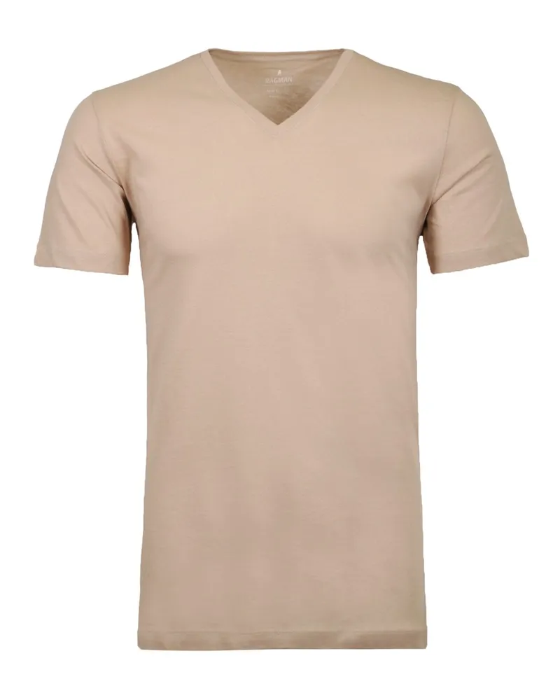 Ragman 2er Pack Underwear-T-Shirt mit V-Ausschnitt aus gekämmter Baumwolle, Body Fit in Beige