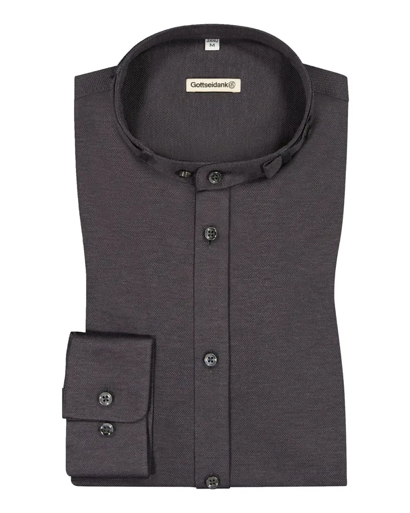 Gottseidank Piqué-Trachtenhemd Lenz mit Stehkragen in Stretch-Qualität in Anthrazit