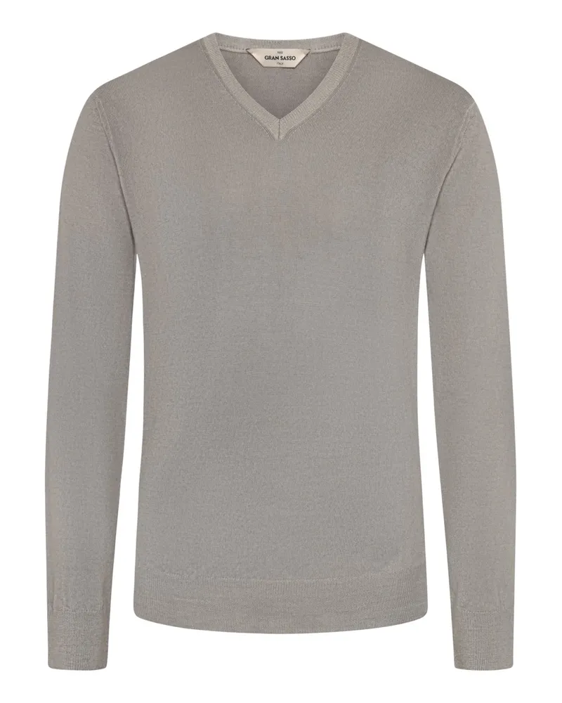 Gran Sasso Leichter Pullover aus feiner Schurwolle mit V-Ausschnitt in Hellgrau