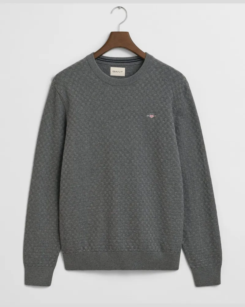 Gant Pullover mit Schachbrett-Struktur und O-Neck in Grau