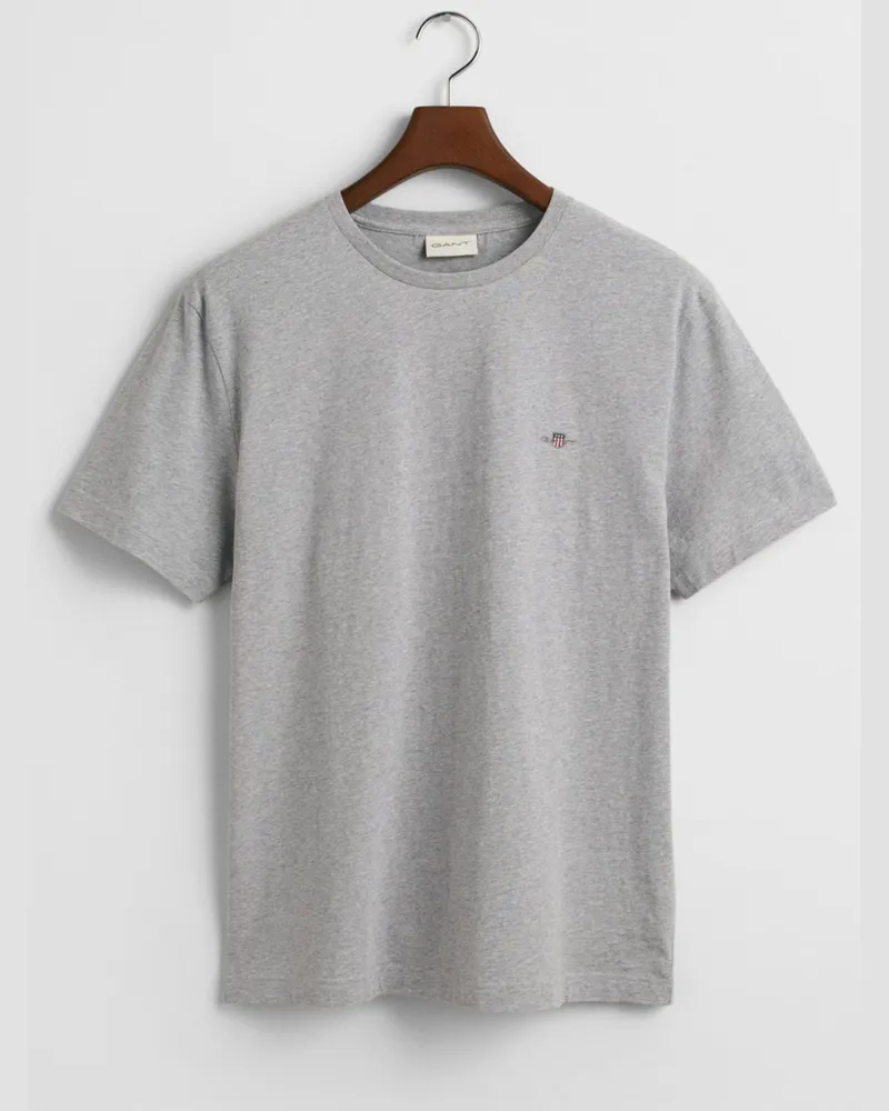 Gant Unifarbenes T-Shirt mit Logo-Stickerei, Regular Fit in Hellgrau
