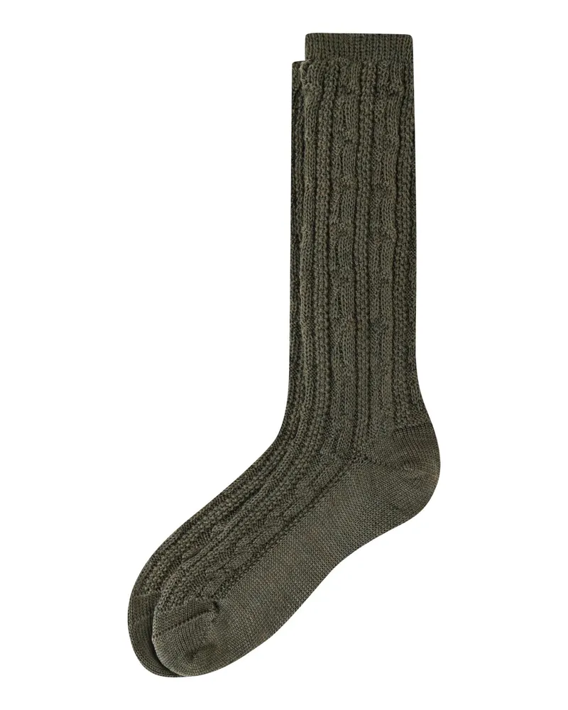 Lusana Trachtensocken mit Zopfmuster in Oliv