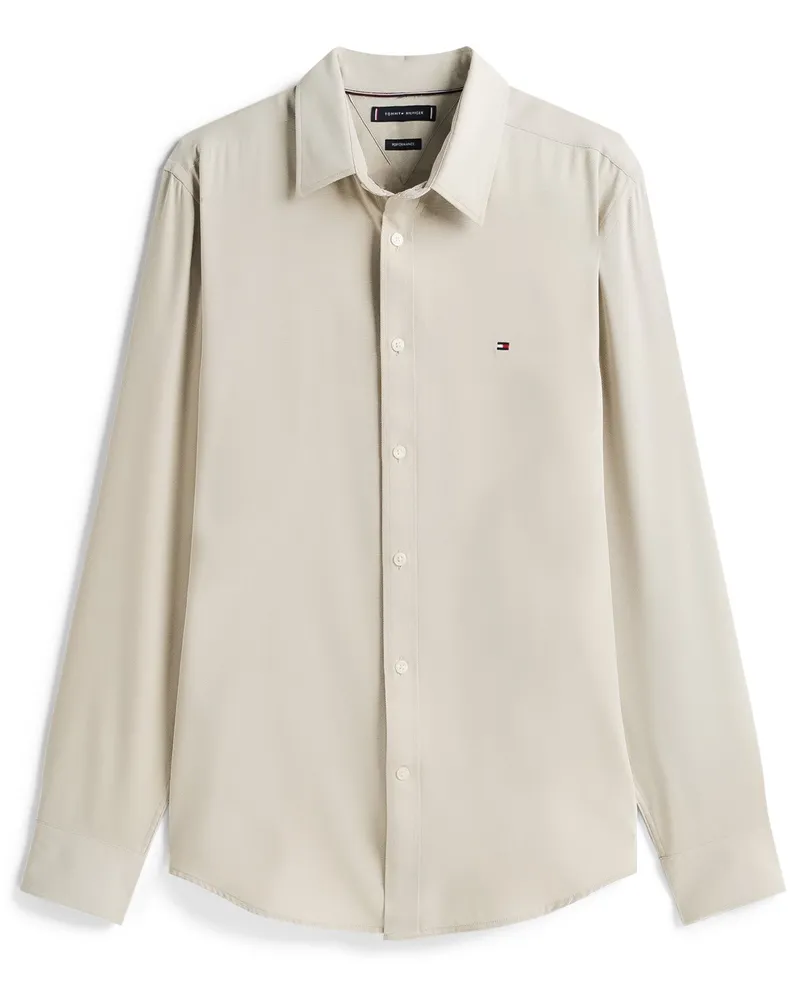 Tommy Hilfiger Performance-Hemd mit kleiner Logo-Stickerei, Slim Fit in Beige