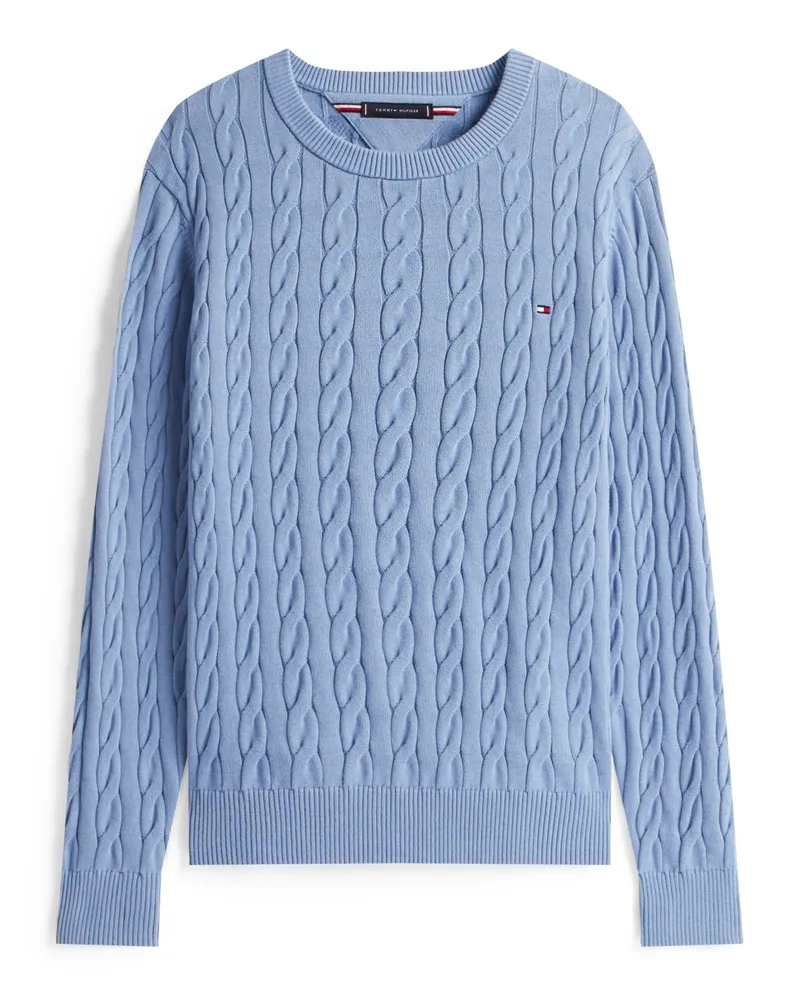 Tommy Hilfiger Leichter Pullover mit O-Neck und Zopfmuster in Hellblau