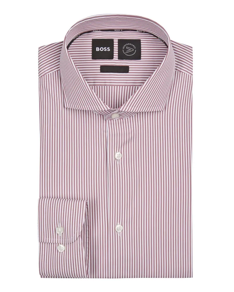 HUGO BOSS Gestreiftes Hemd mit Performance-Stretch, Slim Fit in Berry