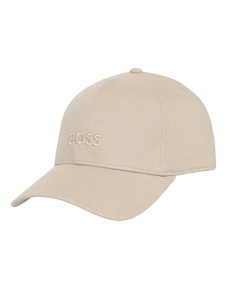 HUGO BOSS Cap aus Leinen mit gesticktem Label-Schriftzug in Beige