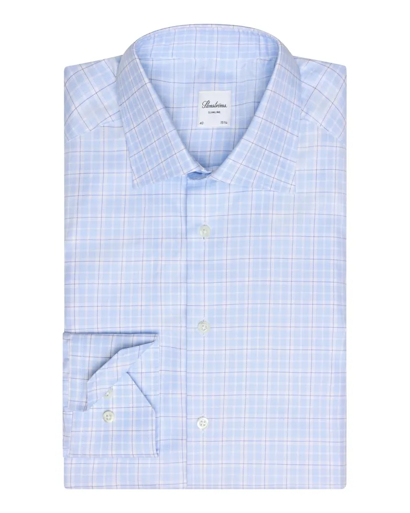 Stenströms Twofold Super Cotton-Hemd mit Karomuster in Vollzwirn-Qualität, Slimline in Hellblau