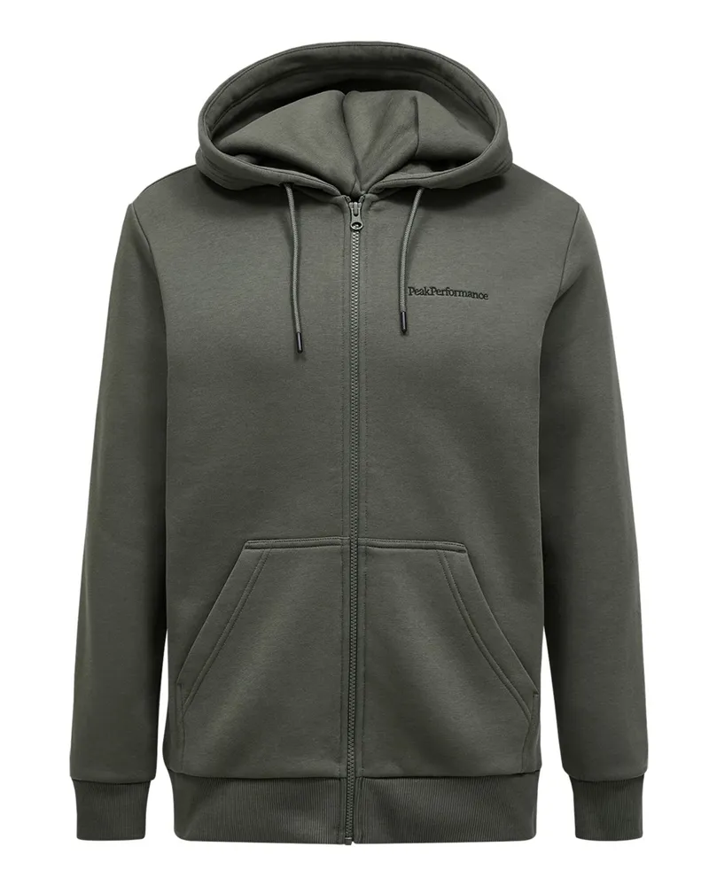 Peak Performance Sweatjacke mit Label-Schriftzug und Kapuze in Oliv