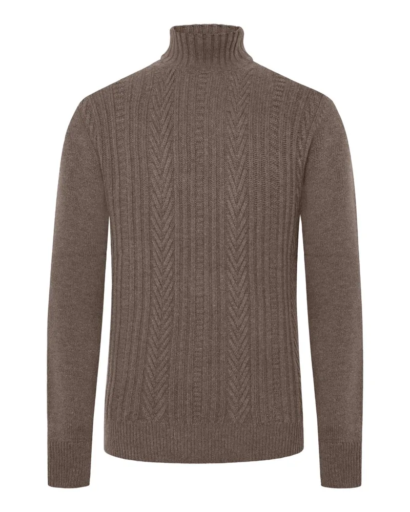 Tom Rusborg Rollkragenpullover aus Merinowolle mit Webmuster in Braun