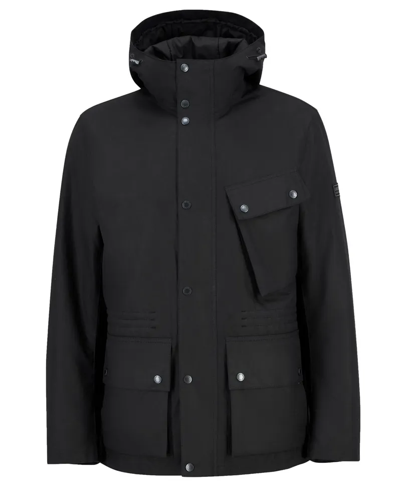 Barbour Wattierte Kapuzenjacke aus gewachster Baumwolle in Schwarz