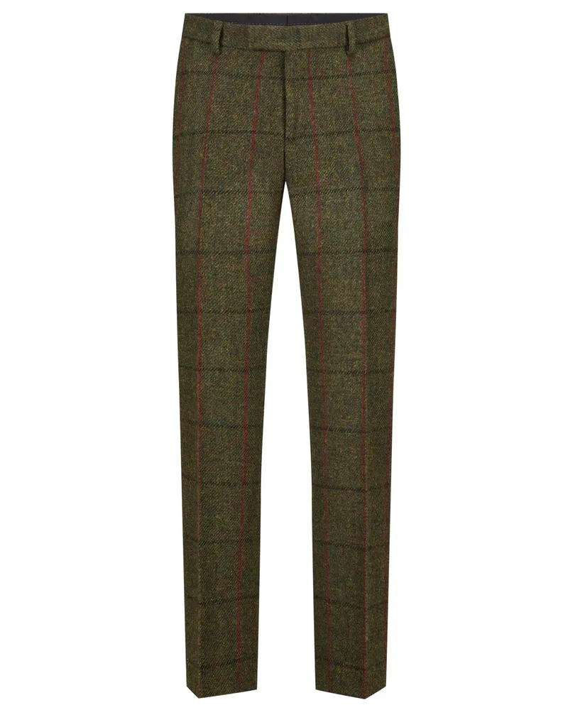 Wellington of Bilmore Teilgefütterte Anzughose aus Harris Tweed mit Fensterkaro in Grün