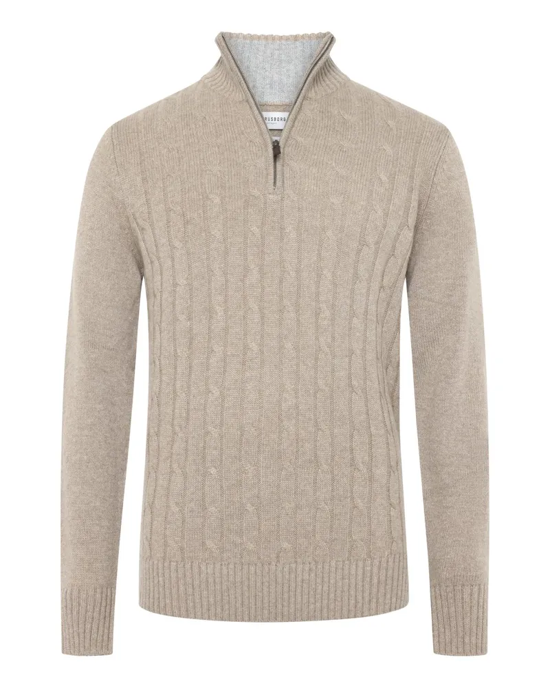 Tom Rusborg Kaschmir-Troyer mit Zopfstrickmuster auf der Frontseite in Beige