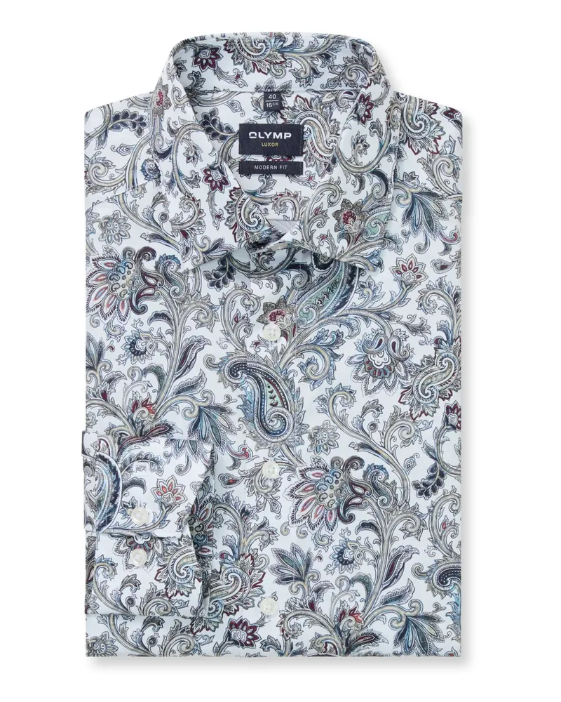Olymp Luxor, Modern Fit, Baumwollhemd mit Paisley-Print in Weiß