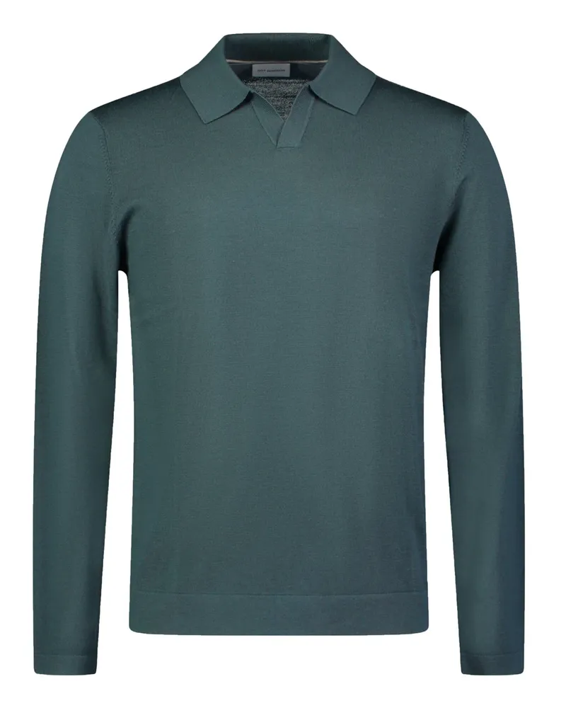 Roy Robson Langarm-Poloshirt aus Merinowolle mit Variokragen in Grün