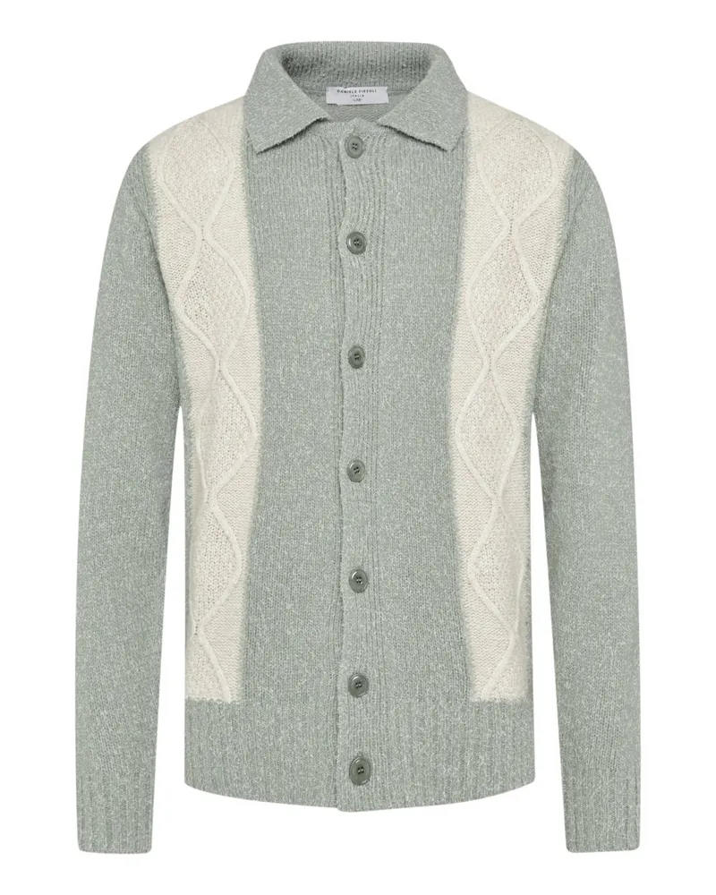 Daniele Fiesoli Zweifarbige Strickjacke aus einem weichem Wollmix in Salbei