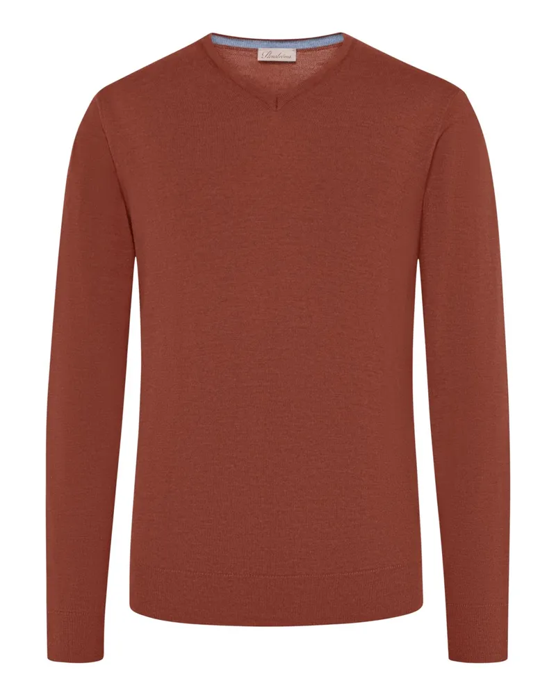 Stenströms Softer Pullover aus Merinowolle mit V-Ausschnitt und Ellenbogen-Patches in Rostrot