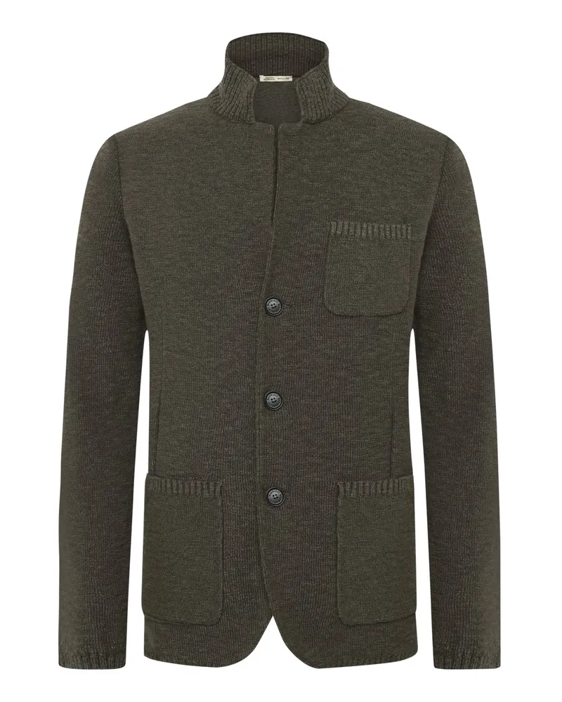 Maurizio Baldassari Cardigan in Sakko-Optik mit Mouliné-Baumwolle und Stehkragen in Oliv