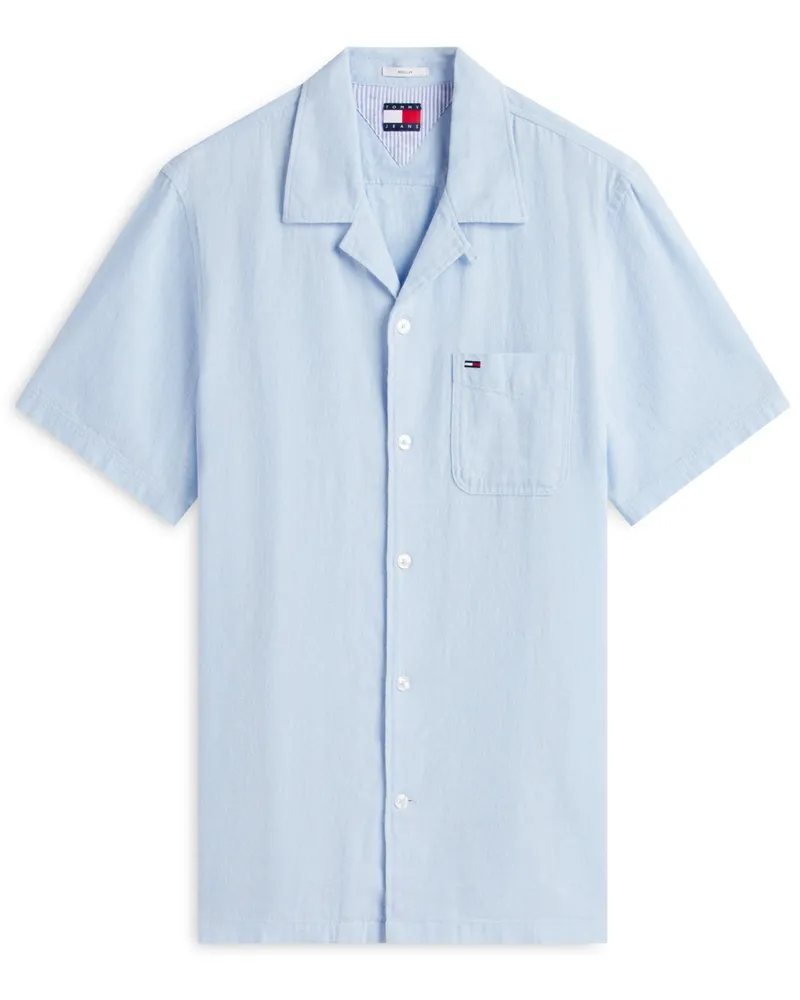 Tommy Hilfiger Kurzarmhemd mit Leinenanteil und Resort-Kragen in Hellblau