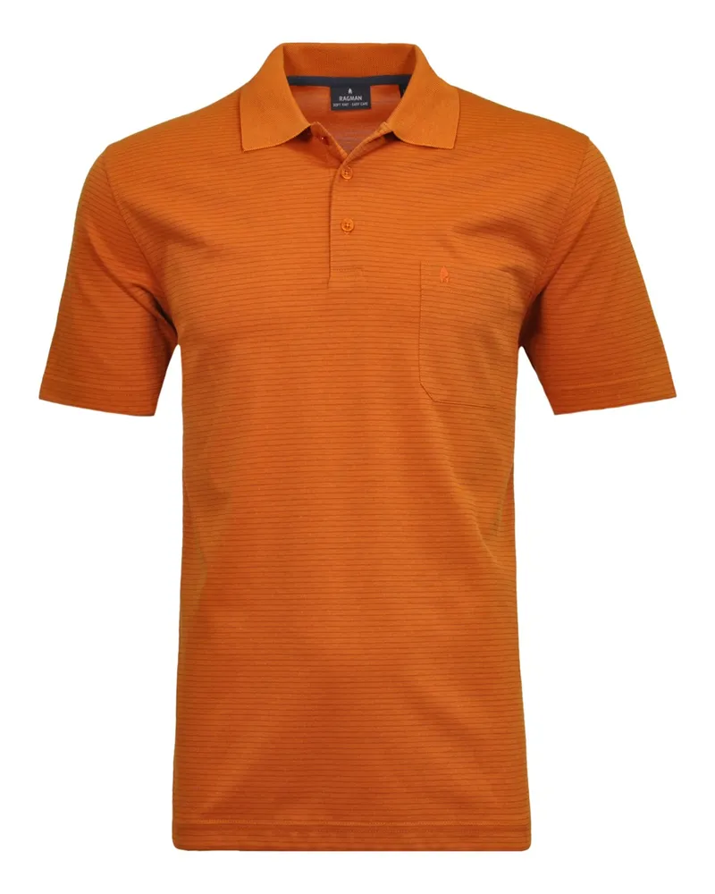 Ragman Leichtes Poloshirt mit Streifen und Brusttasche Orange