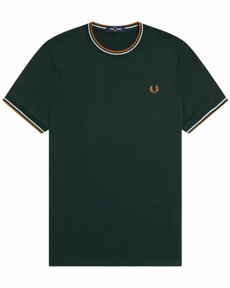 Fred Perry T-Shirt aus Baumwolle mit Logo-Stickerei und Kontrastbündchen in Dunkelgrün